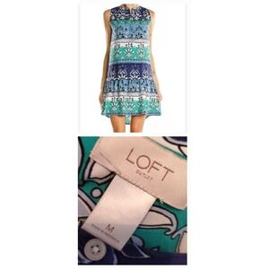 Loft chiffon abstract Midi A-line Dress size m nautical color tile Patch Beachy